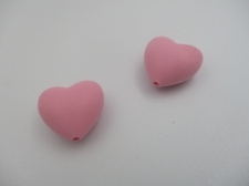 Silicone Beads Heart 19x20x12mm 2pcs Pink