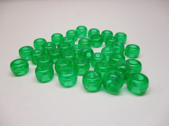 PONY BEADS 6X9MM 250G TRANS GREEN