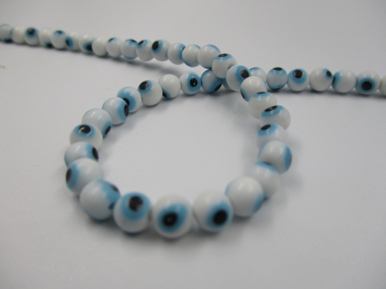 Evil Eye Beads 6mm +/-65pcs White