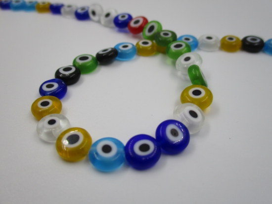 Evil Eye Beads Disc 10x4mm +/-38pcs Mix