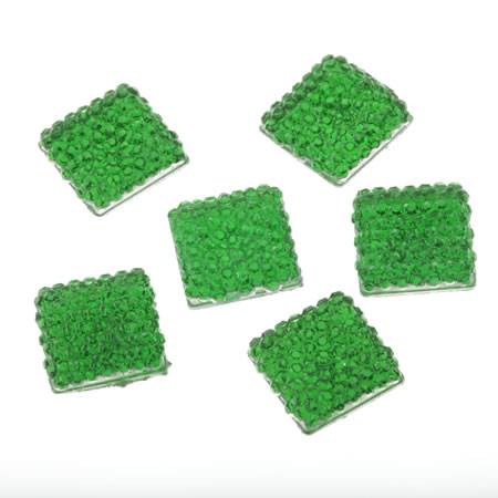 RHINESTONE 14MM SQR GRN 25PC