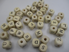 ALPHABET WOOD BEADS 10X10MM 250G NATURAL