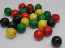 Wood Beads 14mm Red/Black/Yellow/Green 100g