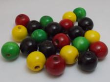 Wood Beads 16mm Red/Black/Yellow/Green 100g